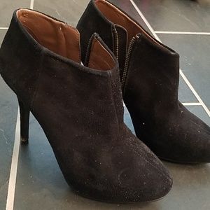 Black suede covered platform booties